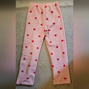 Pink fleece pants with red hearts!